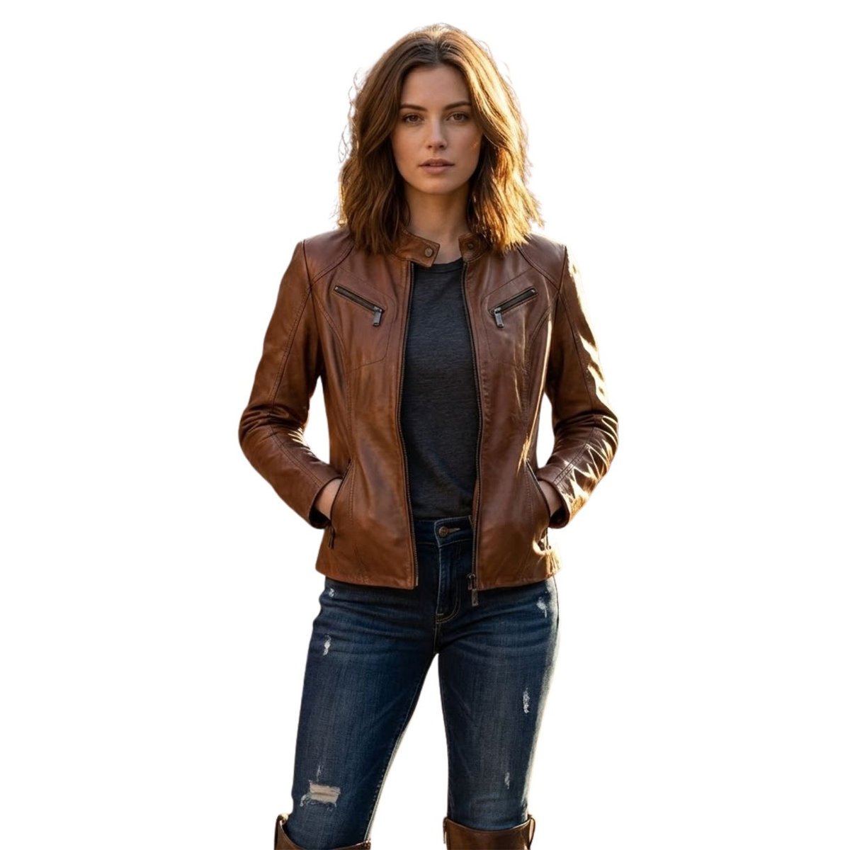 Kurtka damska Sir Raymond Tailor Rhythm skórzana brązowa-XXL