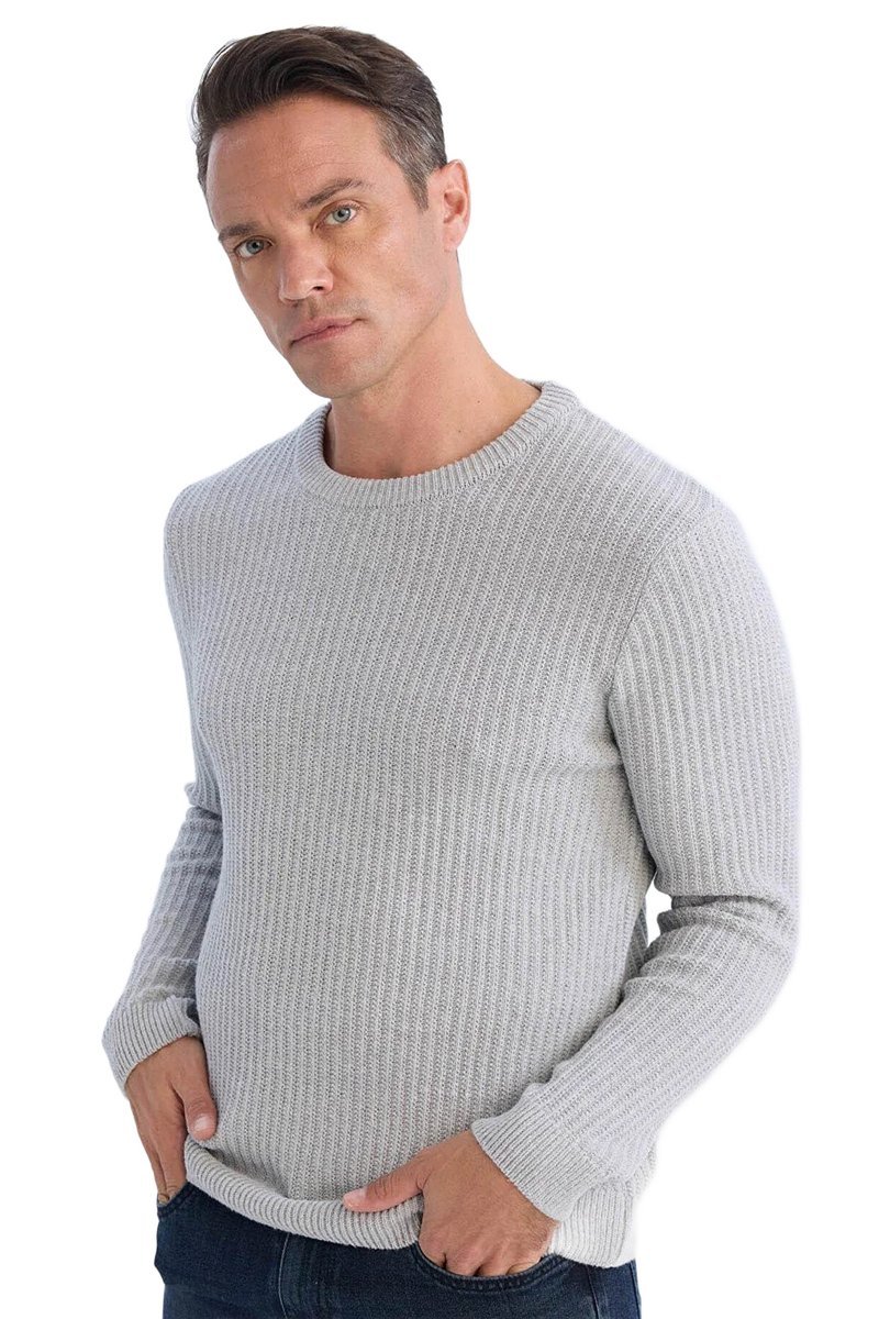 DEFACTO SWETER MĘSKI SZARY Z PÓŁGOLFEM W PRĄŻKI S 5DA