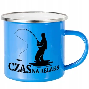 KUBEK STALOWY Emaliowany NIEBIESKI 250ml Czas na Relaks Wędkarstwo Wzory - Kubki - miniaturka - grafika 1
