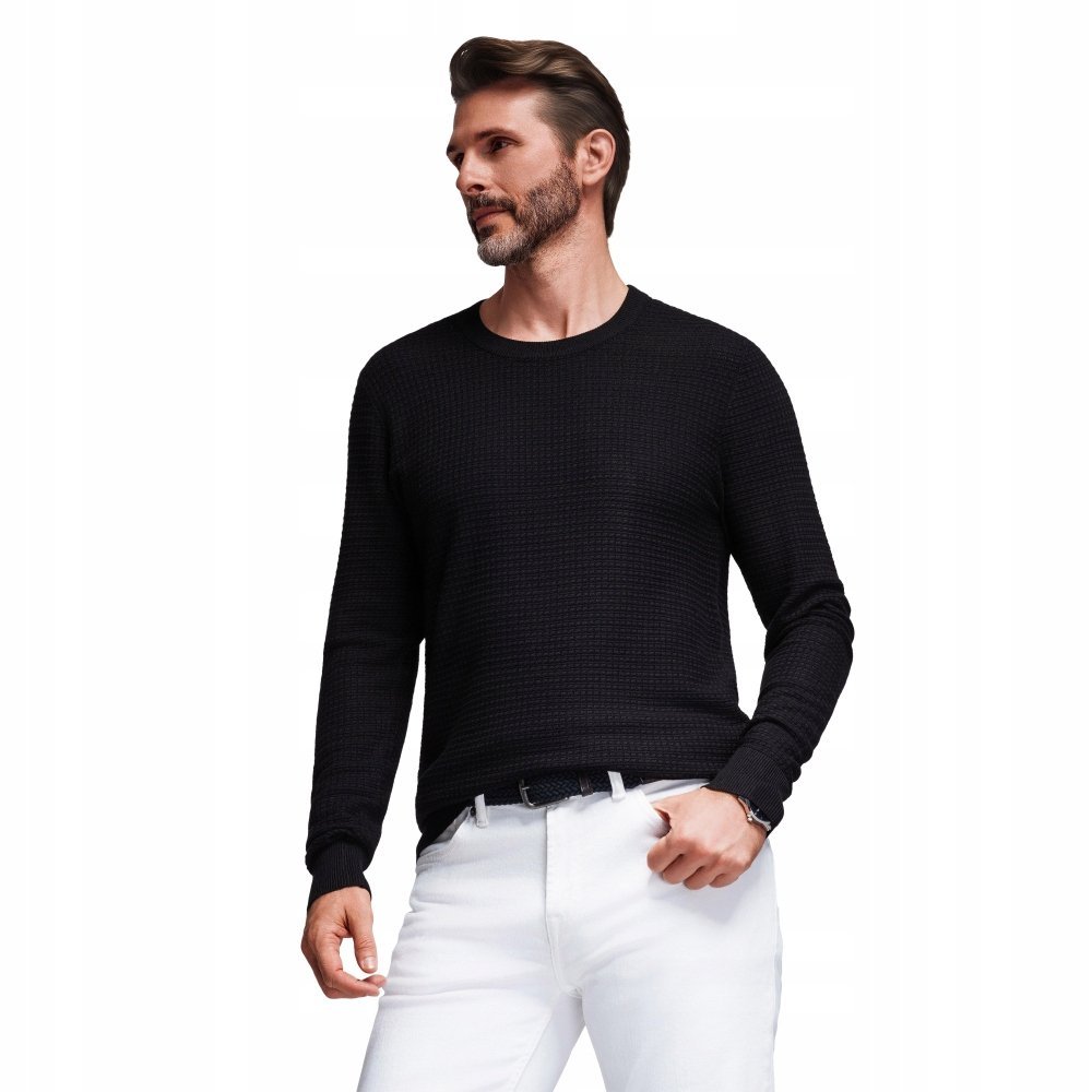 Strukturalny męski sweter z okrągłym dekoltem - czarny V3 OM-SWSW-0181 XL