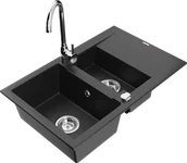 Zlewozmywaki z baterią - Mexen Gaspar zlewozmywak granitowy 1,5-komorowy z ociekaczem i baterią kuchenną Telma, czarny/srebrny - 6507-73-670200-00 - miniaturka - grafika 1