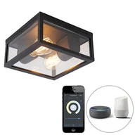 Lampy ogrodowe - QAZQA Inteligentna lampa sufitowa czarna IP44 2 światła z Wi-Fi ST64 - Charlois - miniaturka - grafika 1