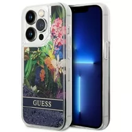 Etui i futerały do telefonów - Guess Etui GUHCP14XLFLSB do Apple iPhone 14 Pro Max 6,7" niebieski/blue hardcase Flower Liquid Glitter - miniaturka - grafika 1