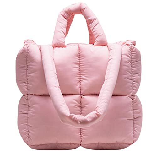 MadGrandeur Puffer Tote Bag Damska Błyszcząca Pikowana Puffy Tote Bag Down Wyściełana Torba Na Ramię Urocza Torebka Estetyczna Torebka, Z-różowy, Large