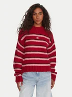 Swetry damskie - Tommy Jeans Sweter Badge DW0DW21679 Czerwony Relaxed Fit - miniaturka - grafika 1