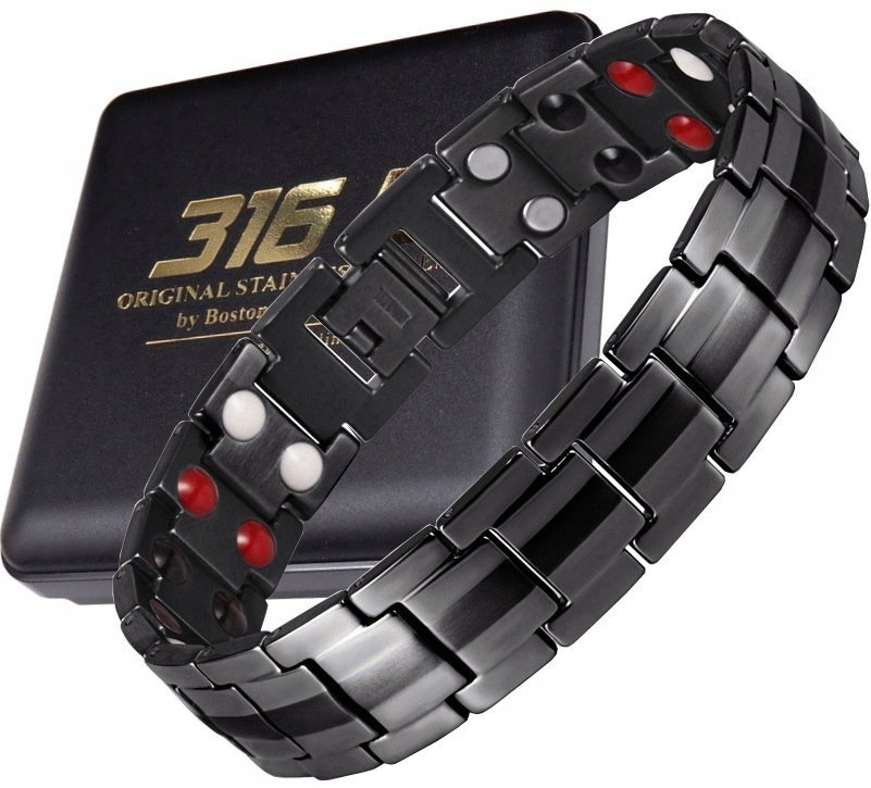 SZEROKA ZDROWOTNA BRANSOLETKA MAGNETYCZNA DUŻA MOC STAL CHIRURGICZNA CZARNA