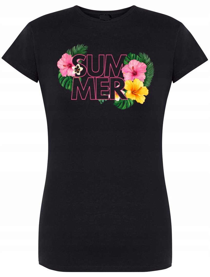 T-Shirt damski nadruk kwiaty SUMMER r.S