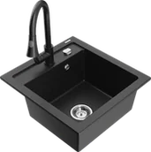 Zlewozmywaki z baterią - Mexen Vito zlewozmywak granitowy 1-komorowy z baterią kuchenną Elia, czarny/srebrny metalik - 6503-73-670101-70 - miniaturka - grafika 1