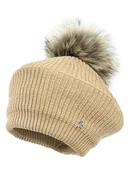 Czapki dla dzieci - Beret dla dziewczynki na zimę NIFA z pomponem karmel - miniaturka - grafika 1