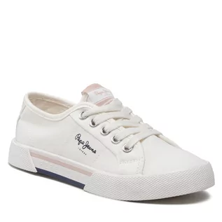 Trampki damskie - Tenisówki PEPE JEANS - Brady Girl Basic PGS30543  White 800 - grafika 1