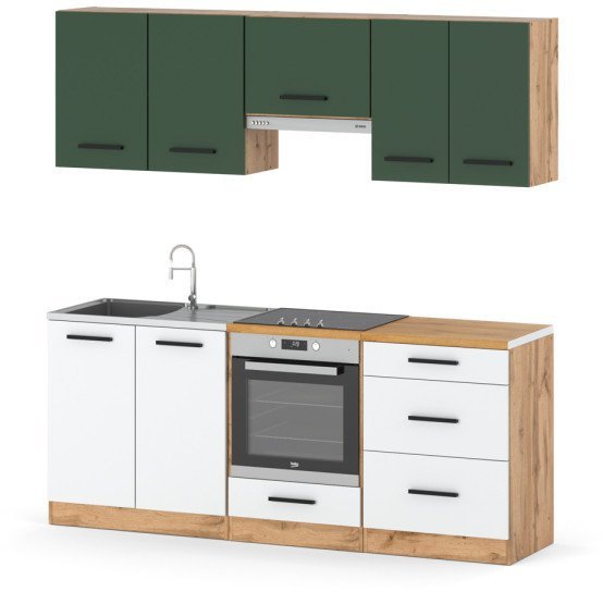 Kuchnia Nowoczesna Mała Z Blatem Modułowa 2.0m Wotan Butelkowa Zieleń Biały