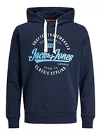 Bluzy męskie - Bestseller A/S Męska bluza z kapturem Jjmikk Sweat Hood Pls, granatowy blezer, 6XL duże rozmiary - miniaturka - grafika 1