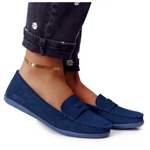 Damskie Zamszowe Mokasyny Big Star HH274663 Granatowe - Mokasyny damskie - miniaturka - grafika 1