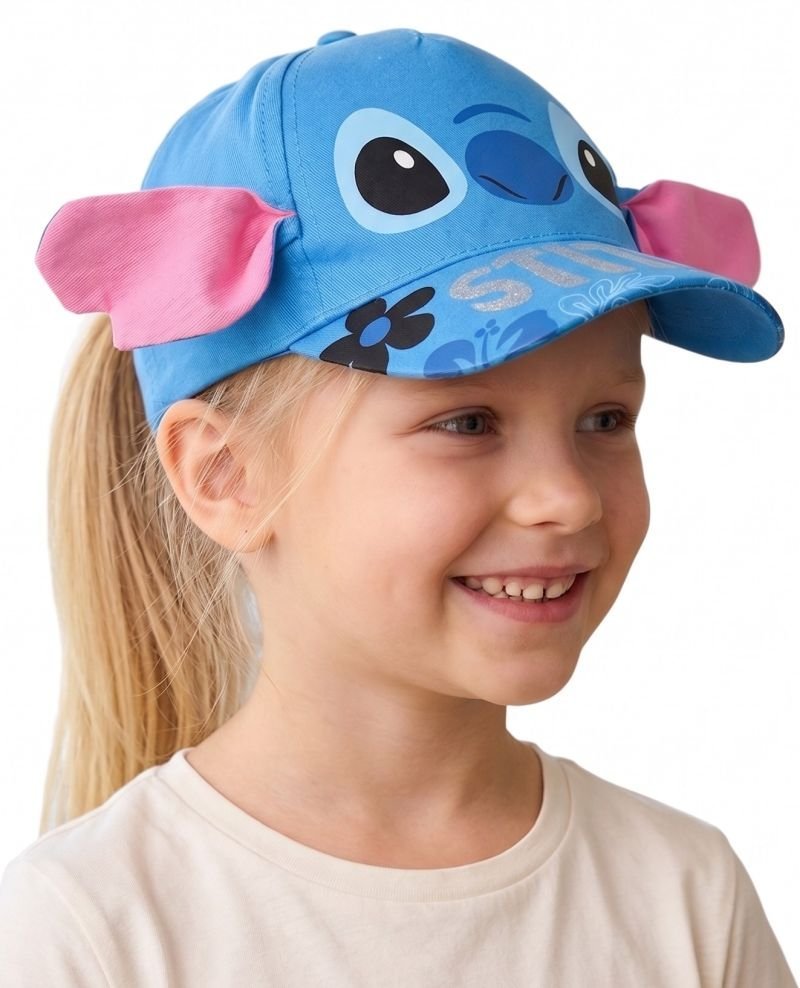 Dziewczęca czapka z daszkiem Disney Stitch z uszami 3D – niebieska, rozmiar 54 cm
