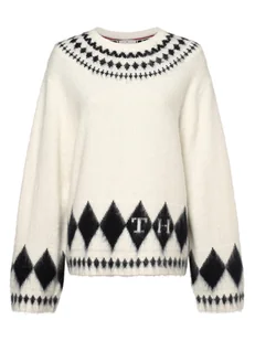 Tommy Hilfiger Sweter damski z dodatkiem alpaki Kobiety drobna dzianina biały|czarny wzorzysty, S - Swetry damskie - miniaturka - grafika 1
