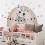Wyposażenie pokoiku dziecięcego - Naklejka ścienna kotek w tęczy - miniaturka - grafika 1