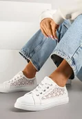 Trampki damskie - Białe Trampki Tenisówki Ozdobione Ażurową Cholewką Xalimi - Renee - miniaturka - grafika 1