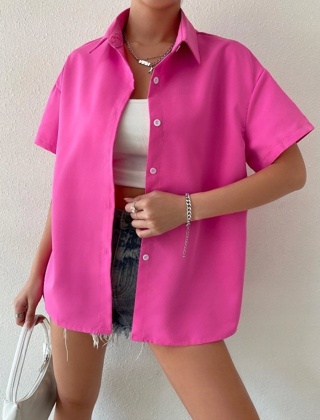 SHEIN KOSZULA Z KRÓTKIM RĘKAWEM RÓŻOWA 36 ŁHK