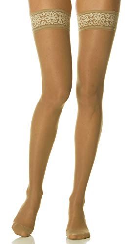 SCUDOTEX samozaciskowe pończochy 140 Denier dzianina kompresyjna od średniego do wysokiego 19-22 Hg mm kolor Daino Rozmiar 3