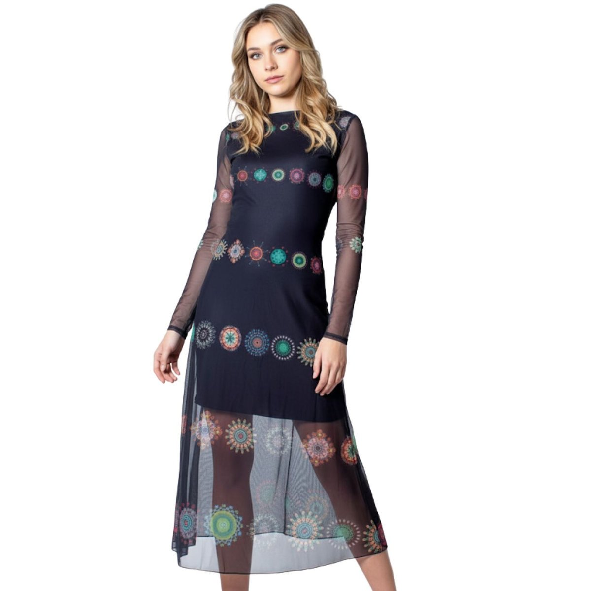 Sukienka damska Desigual Kingston midi z tiulową warstwą-XS