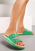 Klapki i japonki damskie - Zielone Klapki na Podeszwie z Plecionką i Dwoma Regulowanymi Sprzączkami Qindra - miniaturka - grafika 1