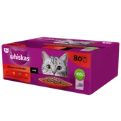 Mokra karma dla kotów - WHISKAS Adult saszetka 80 x 85 g Klasyczne Posiłki - mokra karma pełnoporcjowa dla dorosłych kotów, w sosie (kawałki z: wołowiną, kurczakiem, jagnięciną, drobiem) - miniaturka - grafika 1