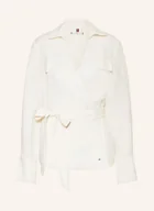 Bluzki damskie - Tommy Hilfiger Bluzka O Kroju Kopertowym Z Dodatkiem Lnu beige - TOMMY HILFIGER - miniaturka - grafika 1