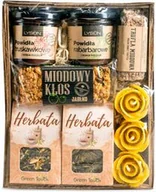 Zestawy upominkowe - Koszyk prezentowy zestaw herbat, powideł, słodyczy i świec - miniaturka - grafika 1