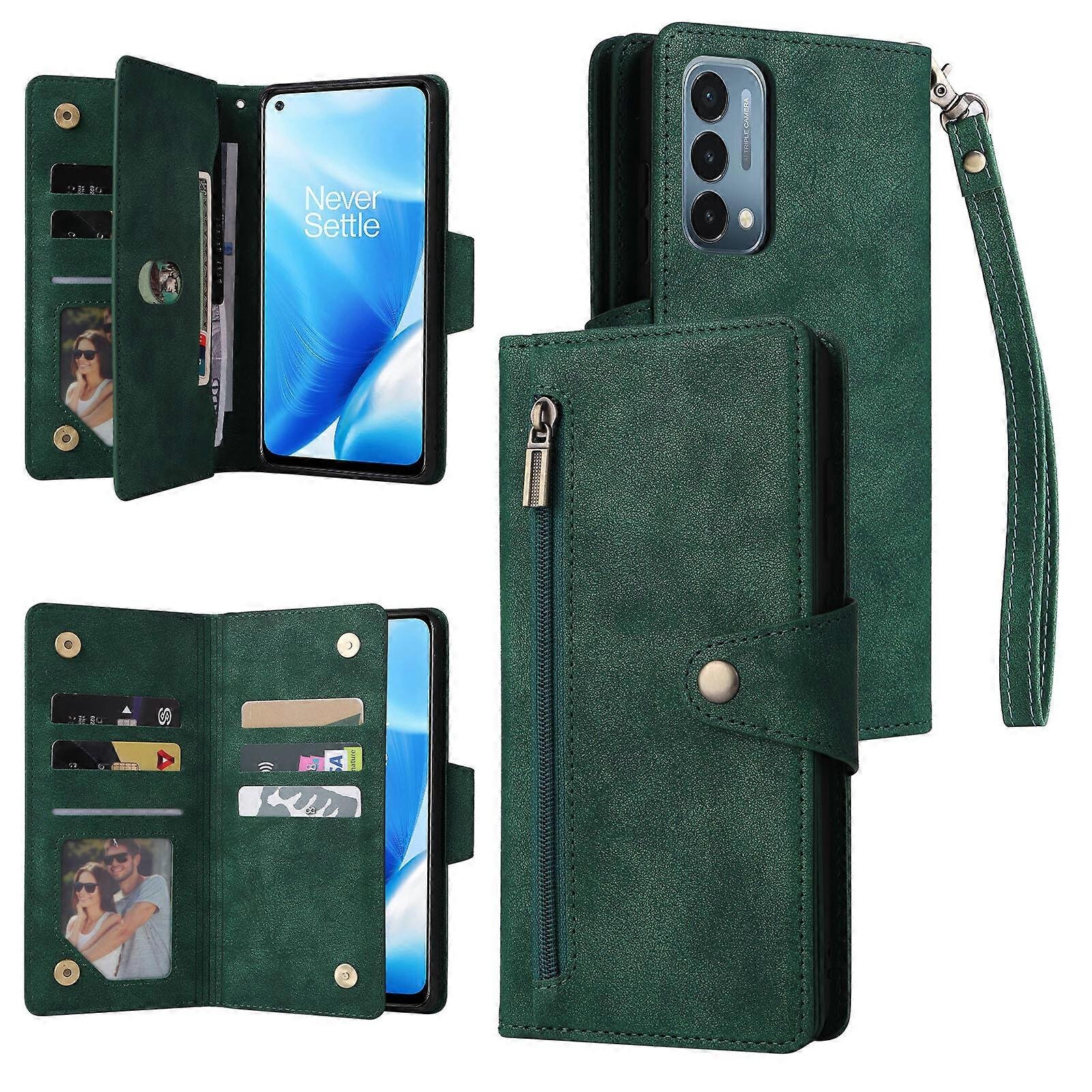 Foxdock Kompatybilny z etui OPPO A74 5G / A54 5G Skórzany PU Magnetyczny uchwyt na karty z klapką Etui na portfel Zielony