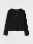 Bluzki dla dziewczynek - Reserved - Koszulka z kokardką - bordowy - miniaturka - grafika 1