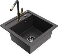 Zlewozmywaki z baterią - Mexen Vito zlewozmywak granitowy 1-komorowy z baterią kuchenną Flora, czarny nakrapiany - 6503-76-670401-75-B - miniaturka - grafika 1