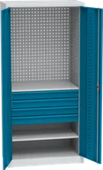 Szafy i regały magazynowe - Szafa warsztatowa na narzędzia KOVOS, 2 półki, 4 szuflady, perforowana, 950 x 500 x 1950 mm - miniaturka - grafika 1