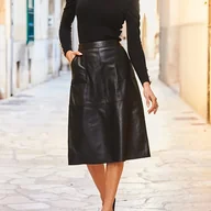 Spódnice - TEMU Spódnica A-Line dla Kobiet - Wysoki Stan, Krótka/Półdługa, Jednokolorowa, Idealna na Wszystkie Pory Roku, Pranie w Praniarce, Elegancka Spódnica - miniaturka - grafika 1