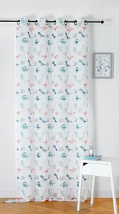 LINDER Zasłona z motywem dinozaurów dla dzieci - tkana i barwiona we Francji - styl jurajski - kolory ecru, niebieski i terakota - oczka lufy karabinowej - 150 x 240 cm - 100% poliester - Kolekcja - Firany i zasłony dla dzieci - miniaturka - grafika 1