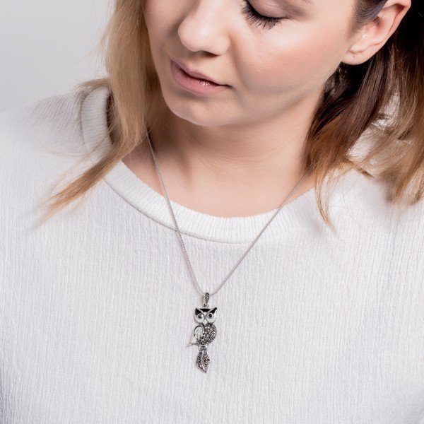 ankabizuteria.pl Srebrna zawieszka z markazytami i emalią SOWA