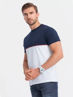 Koszulki męskie - T-shirt męski bawełniany dwukolorowy - granatowo-biały V7 S1619 - grafika 1