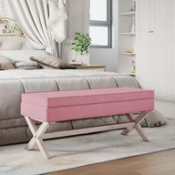 Ławki do przedpokoju - vidaXL Stołek ze schowkiem, różowy, 110x45x49 cm, aksamit - miniaturka - grafika 1