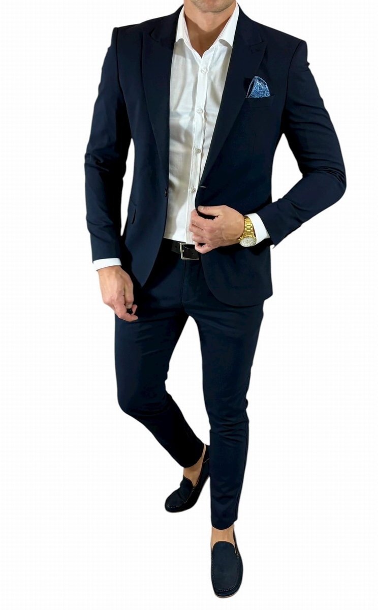 Garnitur męski dwuczęściowy komplet gładki ciemny granat DJG24 56