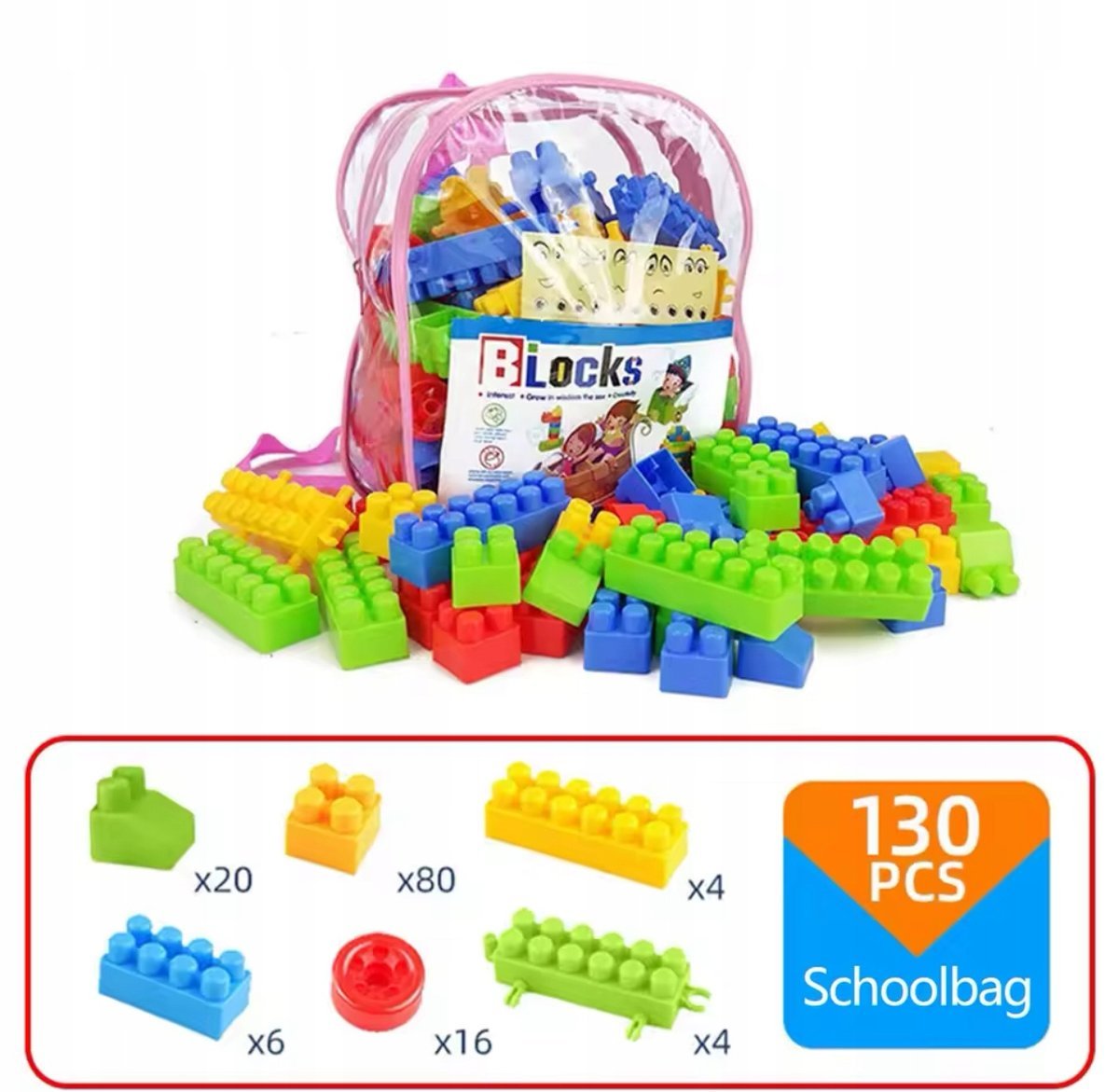 Klocki Konstrukcyjne Duże Plastikowe Zestaw Klocków 130szt Koła Worek