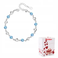 Bransoletki - Bransoletka Damska Srebrna Łańcuszki Serduszka Błękitne Kryształki Prezent - miniaturka - grafika 1