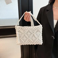 Torebki damskie - TEMU 1 szt. Boho Pleciona Torba na Ramię z Chwostami - Kwadratowa Torba Plażowa z Tkaniny Plecionej Idealna na Wakacje, Stylowa, Z Zamkiem - miniaturka - grafika 1