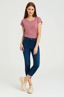 Spodnie damskie - Ciemnogranatowe jeansy, fason skinny-cropped - Greenpoint - miniaturka - grafika 1