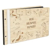 Albumy fotograficzne - Album Na Zdjęcia Dla Dziecka Ze Zwierzątkami Moje Niezwykłe Przygody W Drewnianej Oprawie Z Czarnymi Kartami Z Grawerem - miniaturka - grafika 1