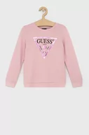 Bluzy dla dziewczynek - Guess Bluza bawełniana dziecięca kolor różowy z nadrukiem - miniaturka - grafika 1