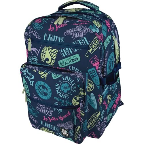 Grafoplás Duży plecak szkolny, 32 x 46 x 24 cm, 31 litrów, wyściełany obszar na laptopa, model Bigpack, design plażowy, bity i boby, maksymalna ergonomia, Niebieski, XL, Szkolny