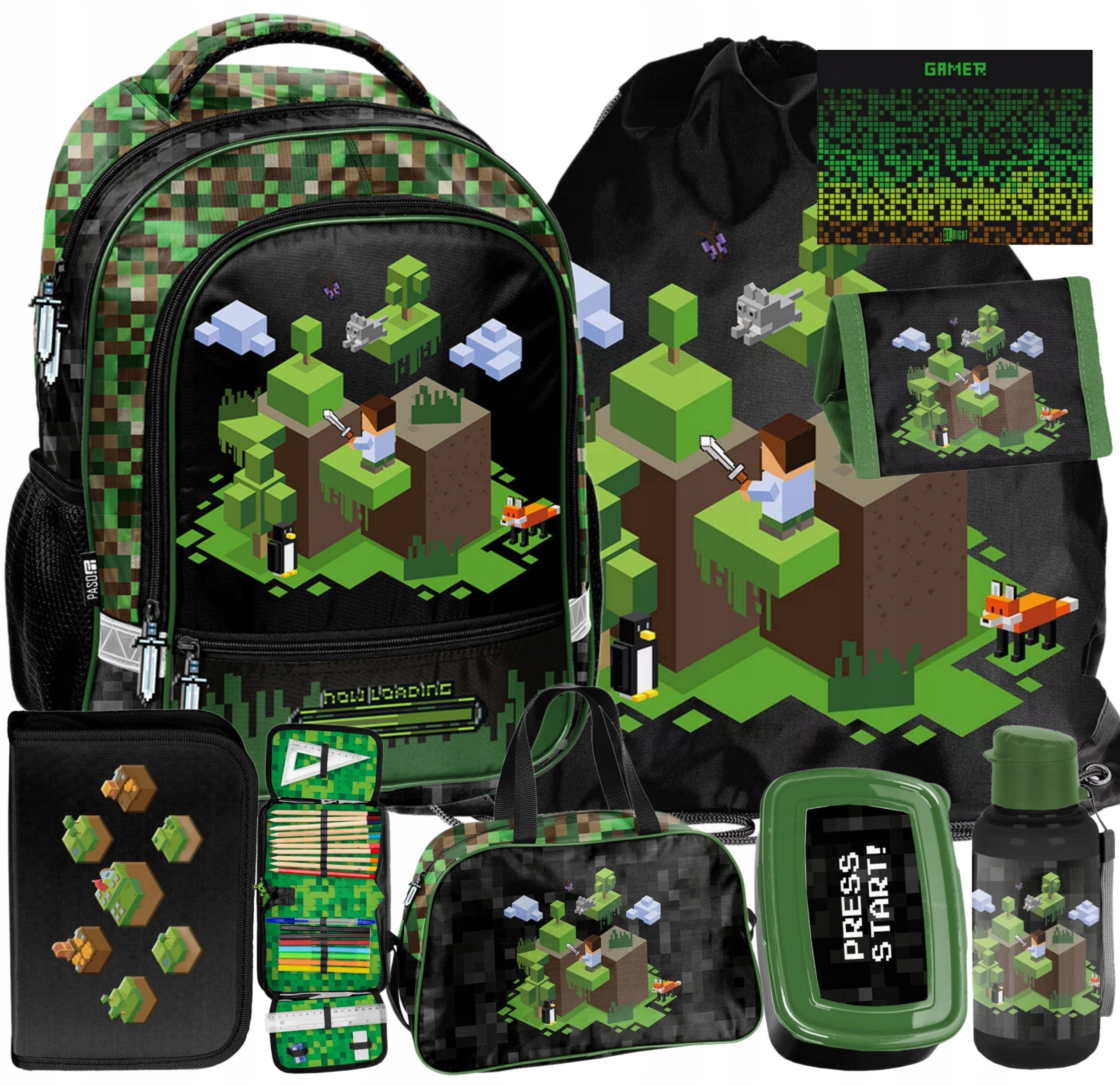 8w1 Plecak Minecraft Gra Szkolny Gaming Dla Chłopaków Do 1 Klasy Komplet