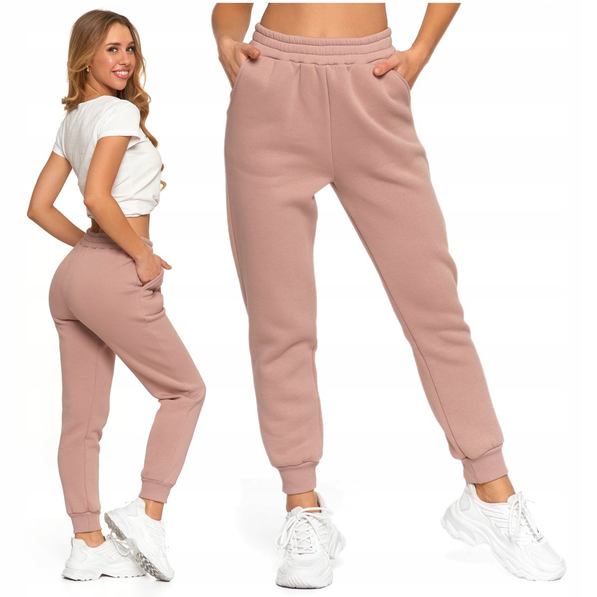 Spodnie Dresowe Damskie MORAJ Ocieplane Wysoki Stan Kieszenie Gładkie M