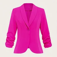 Marynarki i żakiety damskie - TEMU Kurtka damska w jasnoróżowym kolorze - luźny krój, długi rękaw, pranie maszynowe, jednokolorowa, profesjonalna odzież biurowa z strukturalnymi - miniaturka - grafika 1