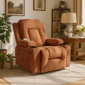 Fotele - Fotel Masujący BOX Rozkładany Wypoczynkowy z Podnóżkiem Rudy Sztruksowy Nowoczesny - miniaturka - grafika 1