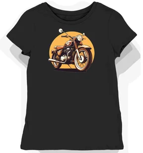 Koszulka damska czarna z Stylizowanym Motywem Klasycznego Motocykla XS - Koszulki i topy damskie - miniaturka - grafika 1